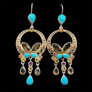 Nicky Butler 925 Silver NB Multi-Color Stones Dangling Statement Earrings 3"